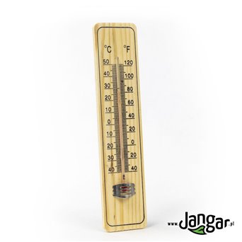 Wall-mounted, wooden thermometer