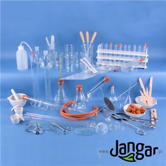 Set of 120 glass elements and laboratory equipment