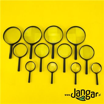 Set of 12 glass magnifiers with handle