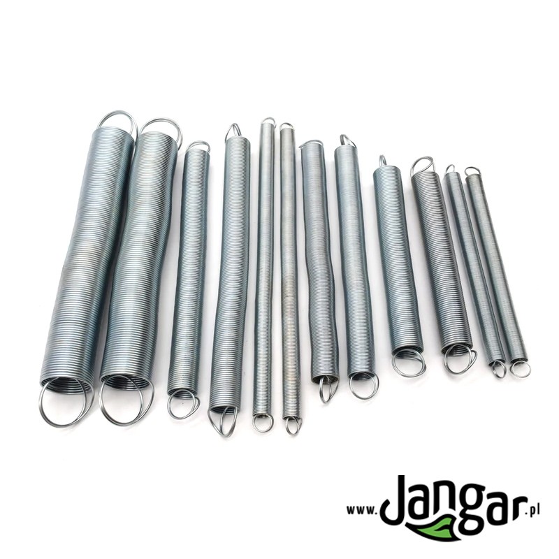 A set of 12 different springs with hanging points on both sides