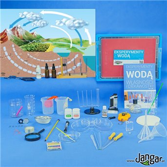 Experiments with water - properties and curiosities, experimental set with laboratory equipment