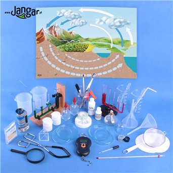 Experiments with water - properties and curiosities, experimental set with laboratory equipment