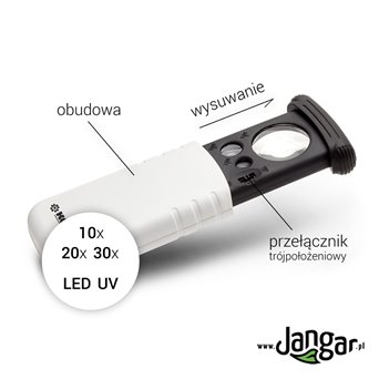 Extension magnifier 10x/25mm, 20x/30x, LED+UV