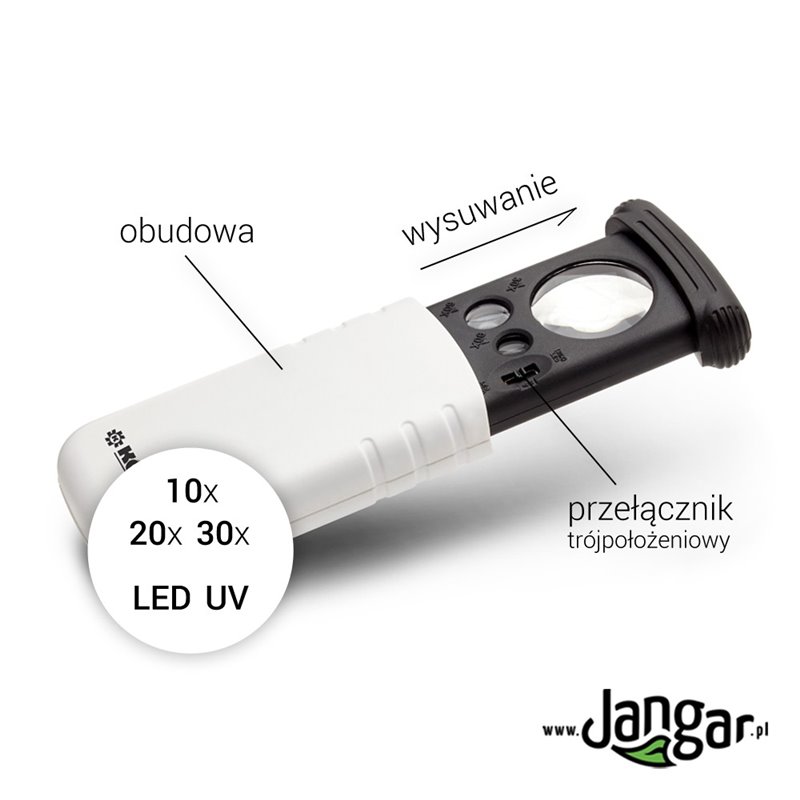 Lupa wysuwana 10x/25mm, 20x/30x, LED+UV