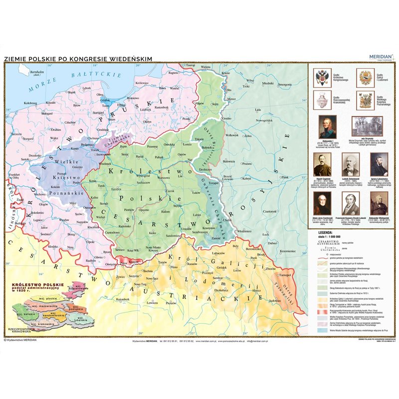 Mapa ścienna: Ziemie polskie po kongresie wiedeńskim (1815 r.)