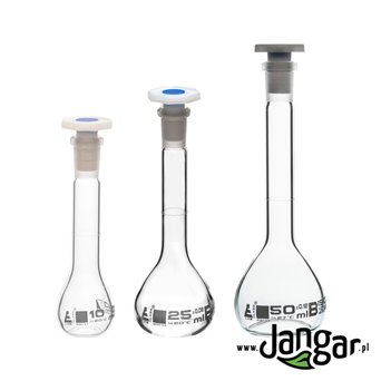 A set in foam: 3 boro measuring flasks (10,25,50 ml)
