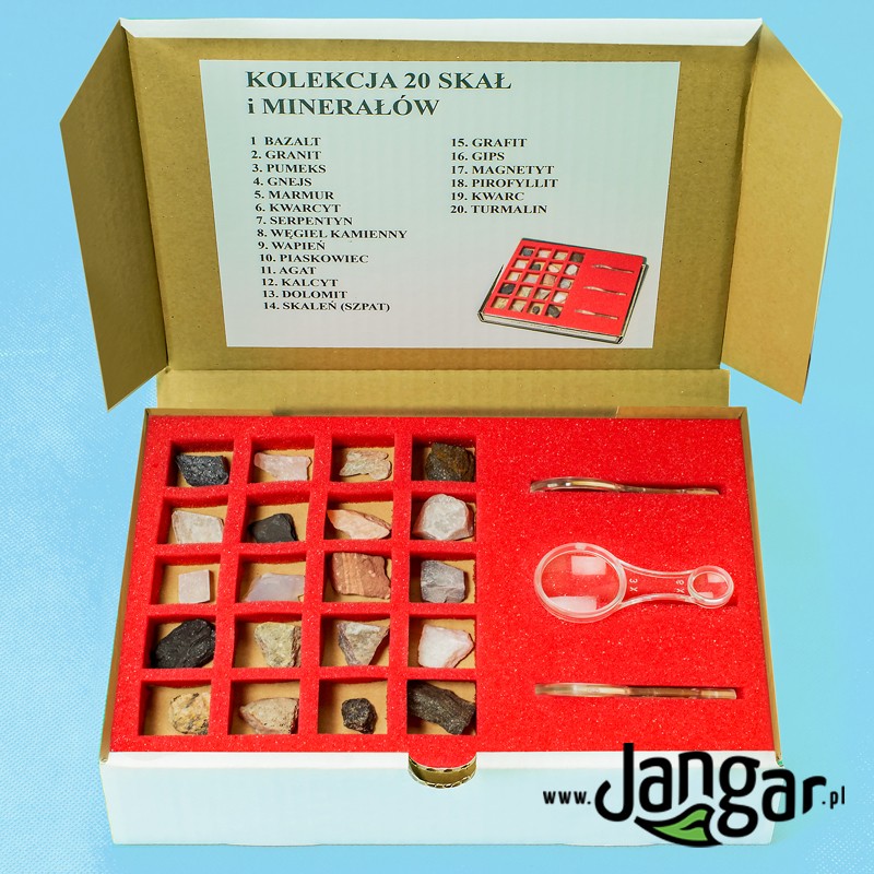 Collection of 20 rocks and minerals with magnifying glasses - jangar.pl