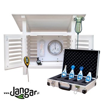 Stacja pogody dydaktyczna, typu ''domek'', drewniana z miernikami elementów środowiska