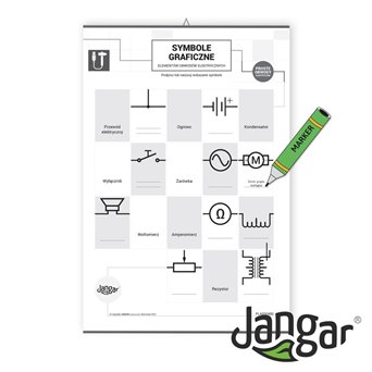 Plansza dwustronna: Symbole graficzne elementów obwodów elektrycznych/strona ćwiczeniowa, + karty sprawdzające dla ucznia