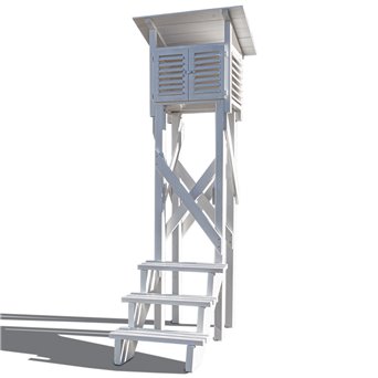 Weather station, wooden, house-type with stand, stairs and anchors