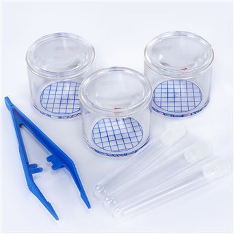 Mini set for collecting specimens in a container with a handle