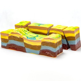 Powstawanie uskoków, zrębu i rowu tektonicznego - model rozkładany