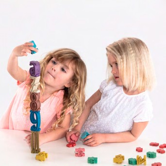 Number tower for learning addition, set 34 numbers in Montessori colors