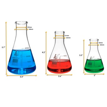 A set in foam: 3 boro measuring flasks (50,100,250 ml)