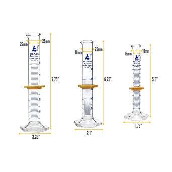 A set in foam: 3 boro measuring cylinders (10,25,50 ml)