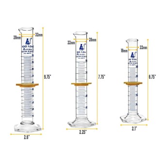 A set in foam: 3 boro measuring cylinders (25,50,100 ml)