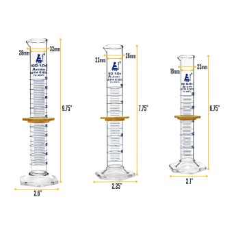 A set in foam: 3 boro measuring cylinders (25,50,100 ml)
