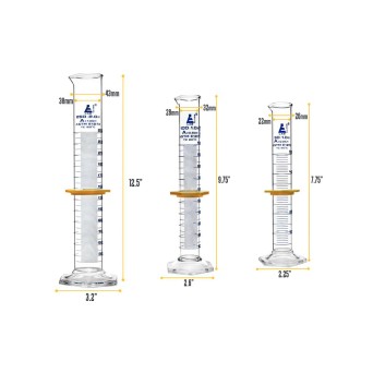 A set in foam: 3 boro measuring cylinders (50,100,250 ml)