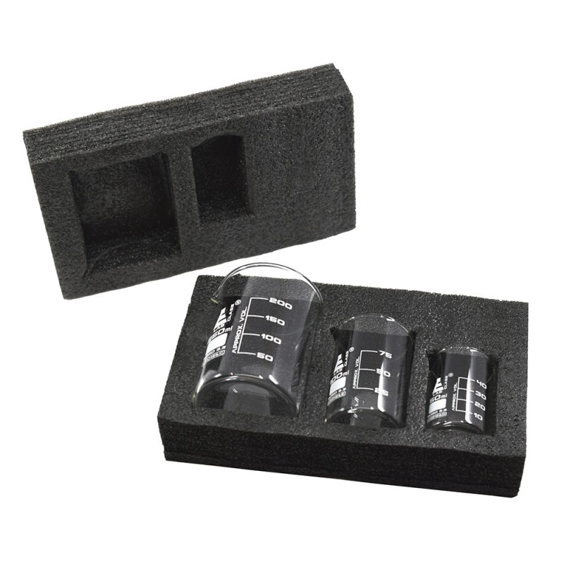 A set in foam: 3 boro beakers (50,100,250 ml)