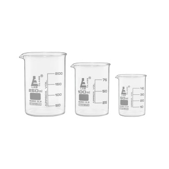 A set in foam: 3 boro beakers (50,100,250 ml)