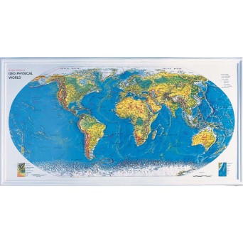 Wall extruded geophysical map of the world