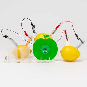Zegar z baterią owocową i zestaw do eksperymentów z elektrochemii