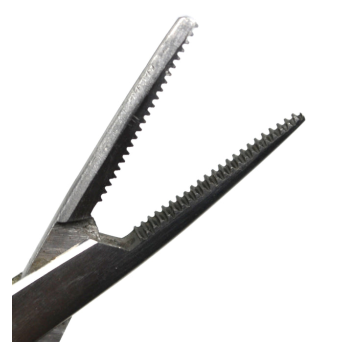 Straight clamping forceps, stainless steel, 12,5 cm