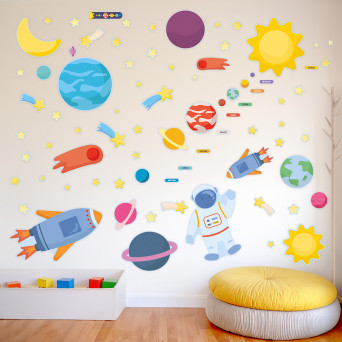 Space – Durable Wall Stickers, 78 pcs., 5 Sheets, 45 × 62 cm