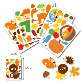 Autumn – Durable Wall Stickers, 75 pcs., 5 Sheets, 45 × 62 cm